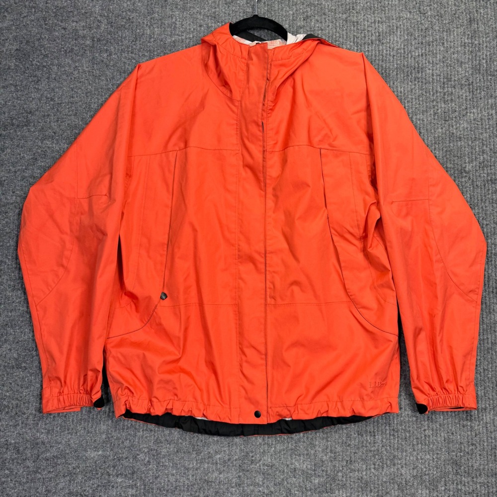 LL Bean Trail Model Rain Jacket Womens Medium Orange Hooded Waterproof Shell